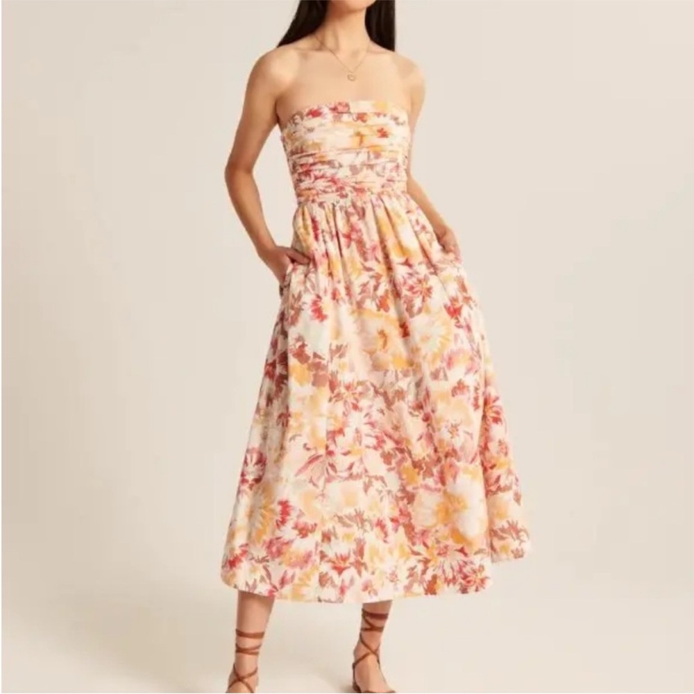 Abercrombie & Fitch Strapless Floral Dress - Pink and Cream